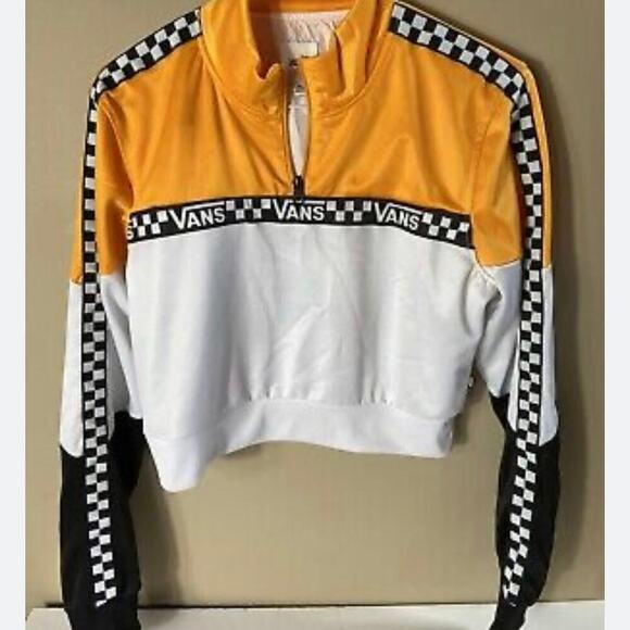 Vans Black Yellow Checked Crop Top Womems XS Racing stripe 1/4 zip up Nascar - Picture 11 of 11
